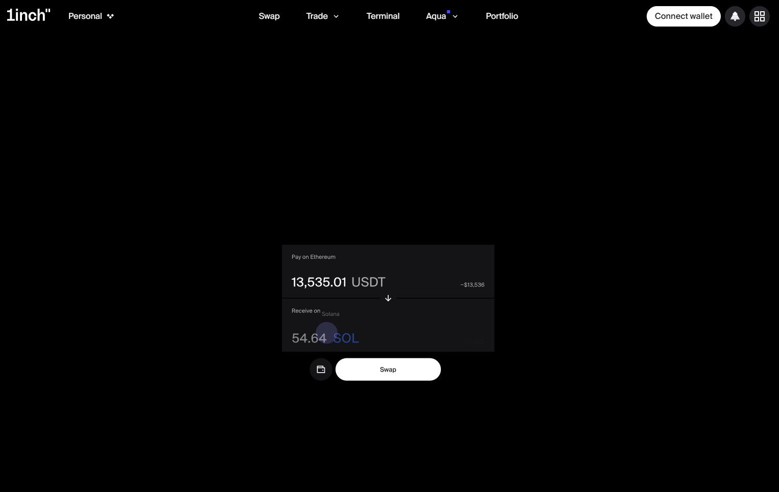 1inch app interface showing Fusion+ cross-chain intent routing and multi-chain coverage