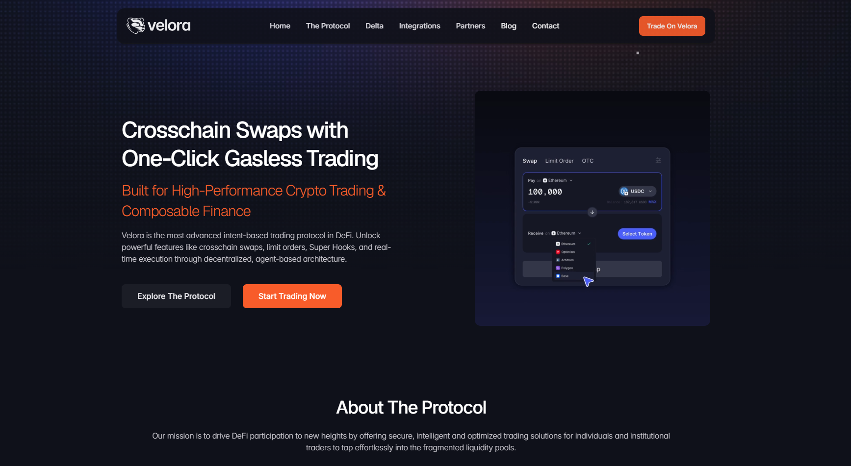 Velora homepage