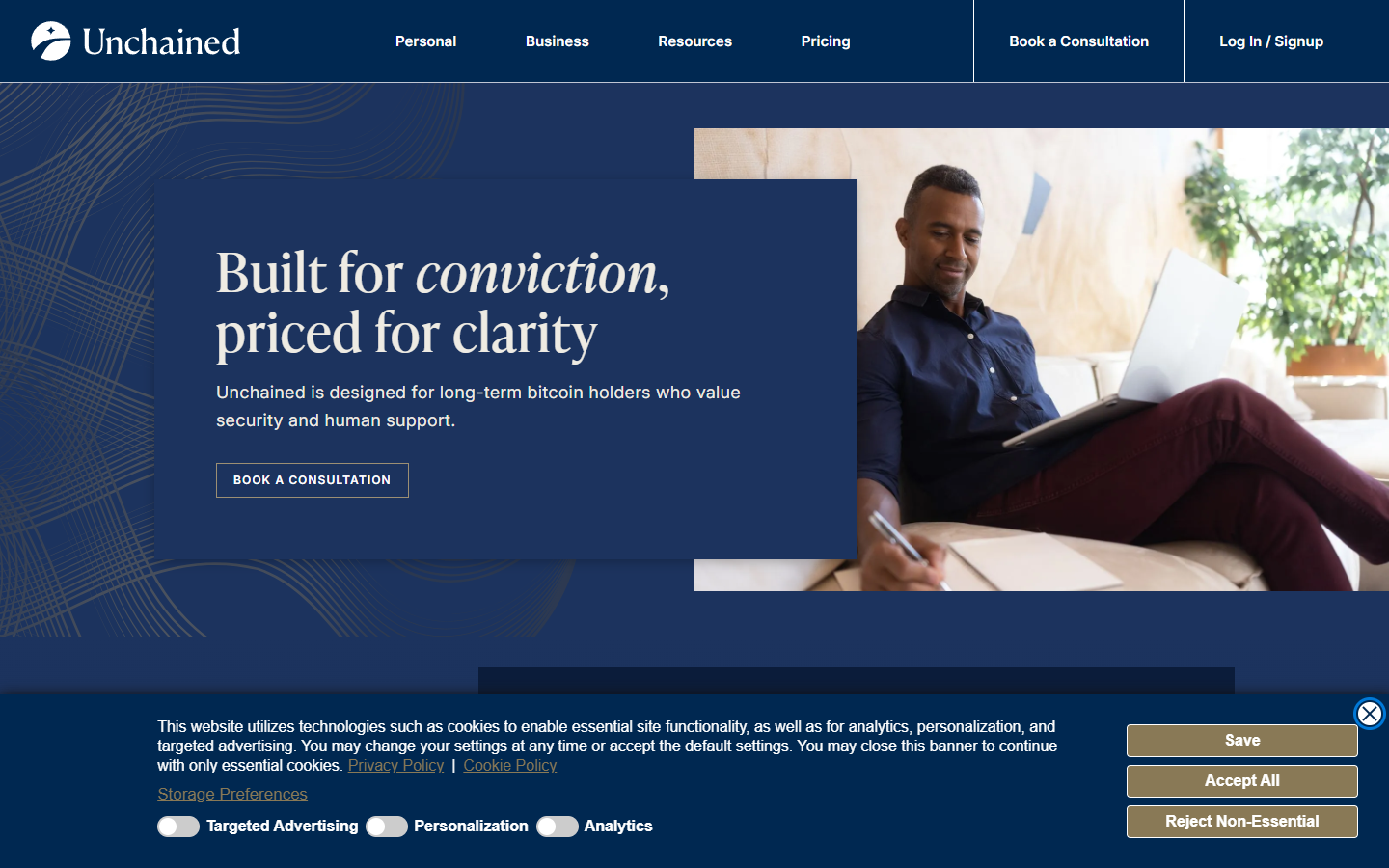 Unchained pricing page showing collaborative custody plan and key arrangement